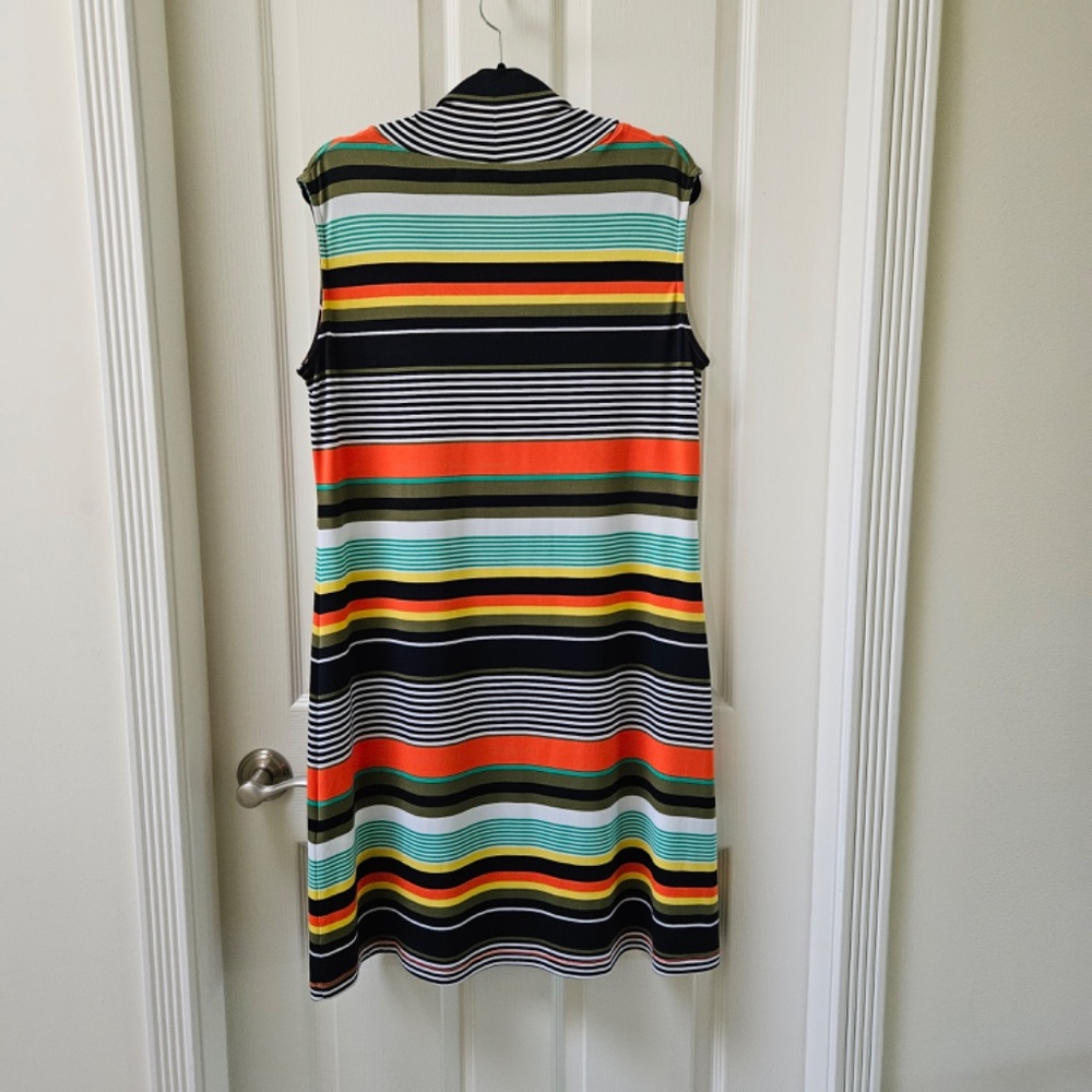 Sleeveless Multi-Stripe Cowl Neck Dress - Black & Orange - Picture 2 of 4